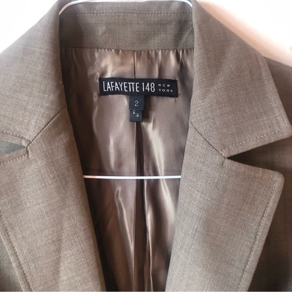 ❤️Lafayette 148 New York Wool Blend Blazer Jacket Green Brown Taupe Size 2 - Picture 3 of 9